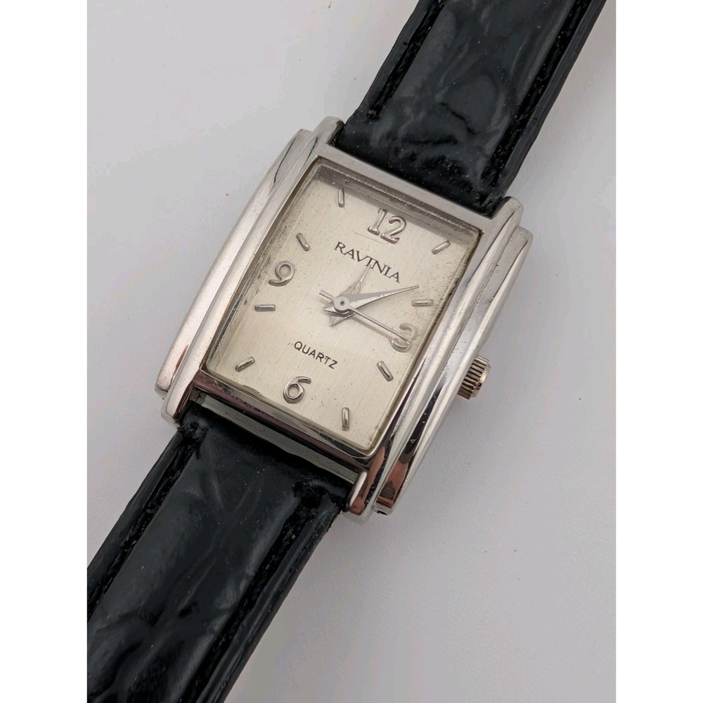 Ravinia Women's Watch 21mm Silver Case Black Leather Band- New Battery